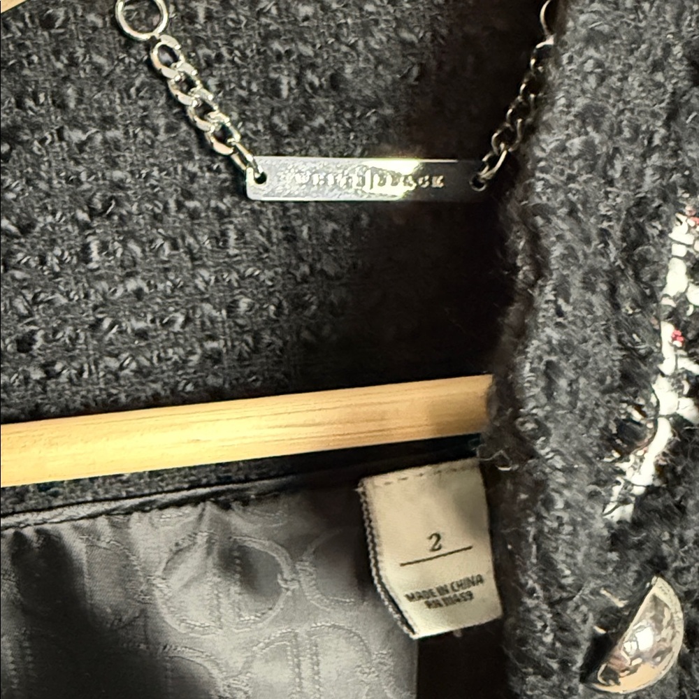 White House Black Market Black White Red Tweed Blazer / Jacket w/ Silver Buttons - Picture 4 of 17